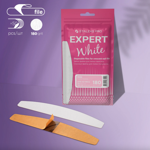 White Disposable Files For Crescent Nail File EXPERT 42 (50 Pcs) DFE-42-180W