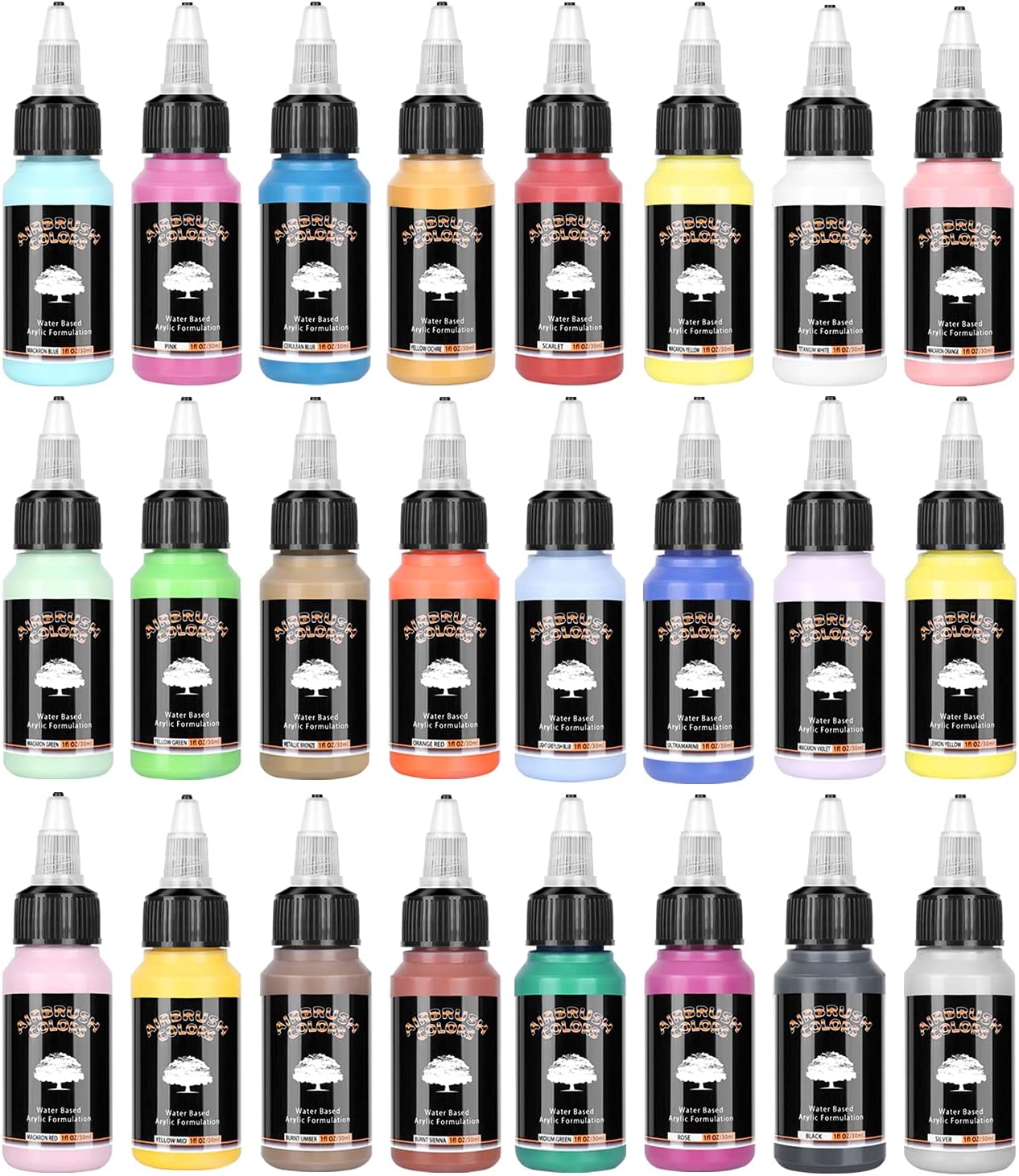 SAGUD 24 Colors Airbrush Acrylic Paint Sets Water-Based Spray