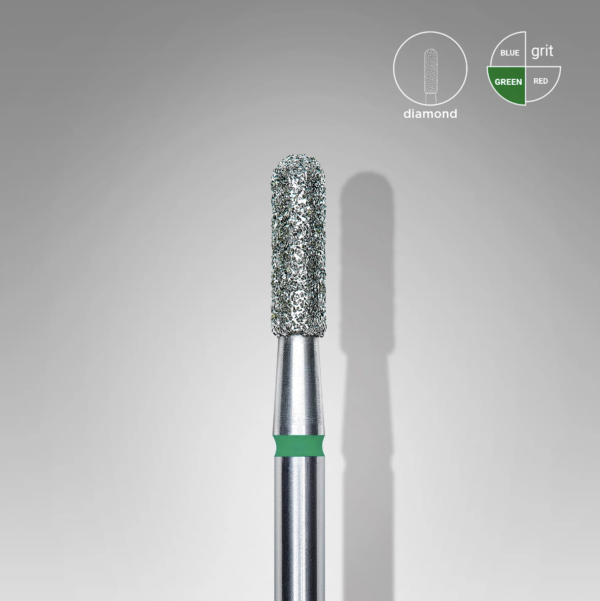 Diamond nail drill bit, rounded cylinder, Green FA30G023/8 Staleks