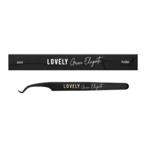 Eyelash Extension Tweezers NanoFiber Lovely, Grace Elegante Black series, 45 degrees with band, 5 mm